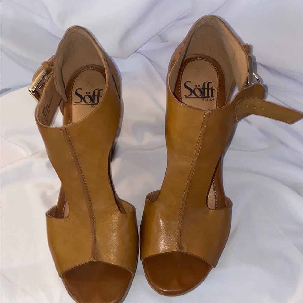 Sofft Brown Leather Open-Toe Heels
